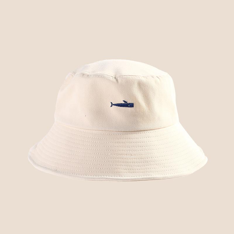 Women Bucket Hat Solid Cotton Whale Embroidery Summer Sun Hat Outdoor Men Beach Caps Unisex Fishermen Hat Hip Hop Female Cap