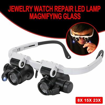 Loupe Montée sur la Tête Bandeau pour Réparation de Montres Lumière LED Microscope de Joaillier Lunettes Loupes