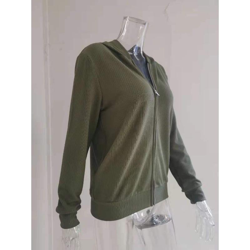 Women S Solid Color Hooded Zip Up Long Sleeve Loose Sweatshirt