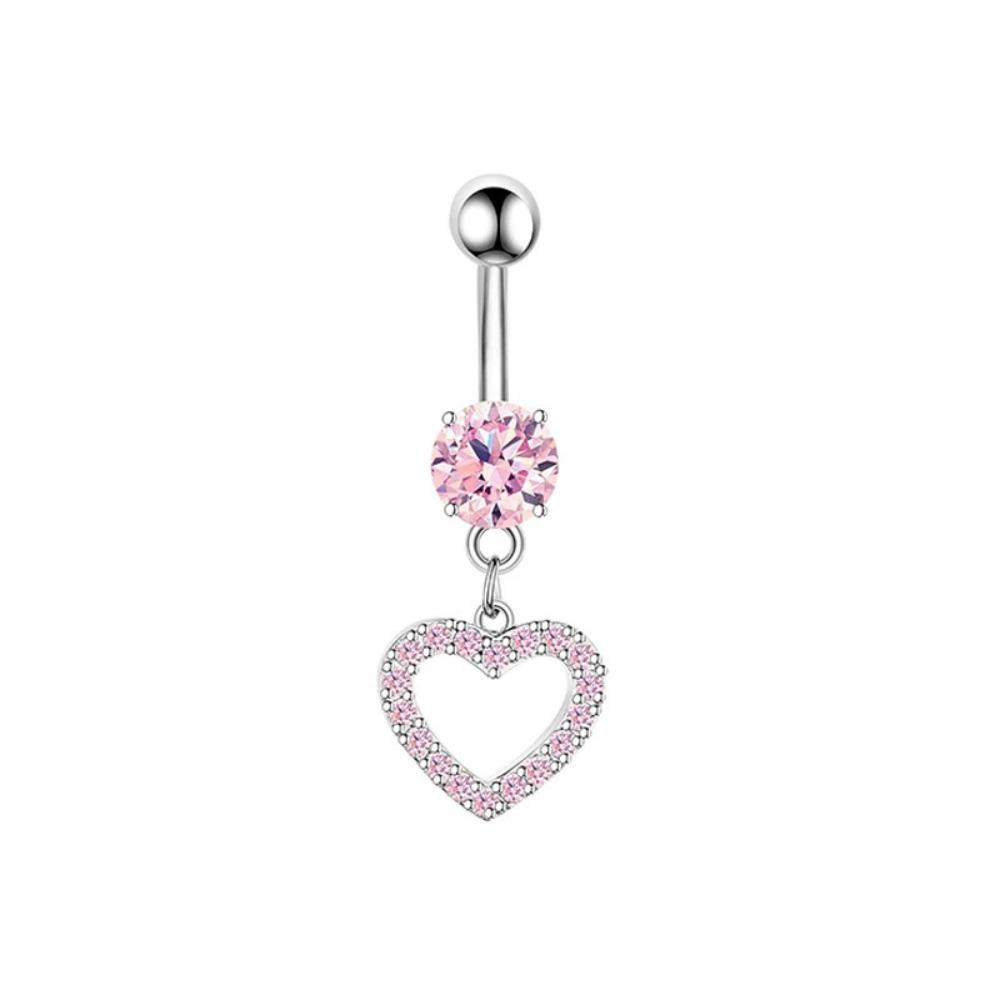 Heart Shape Belly Button Ring Pink Zircon Dangle Belly Ring Navel Piercing Jewelry  Body Jewelry
