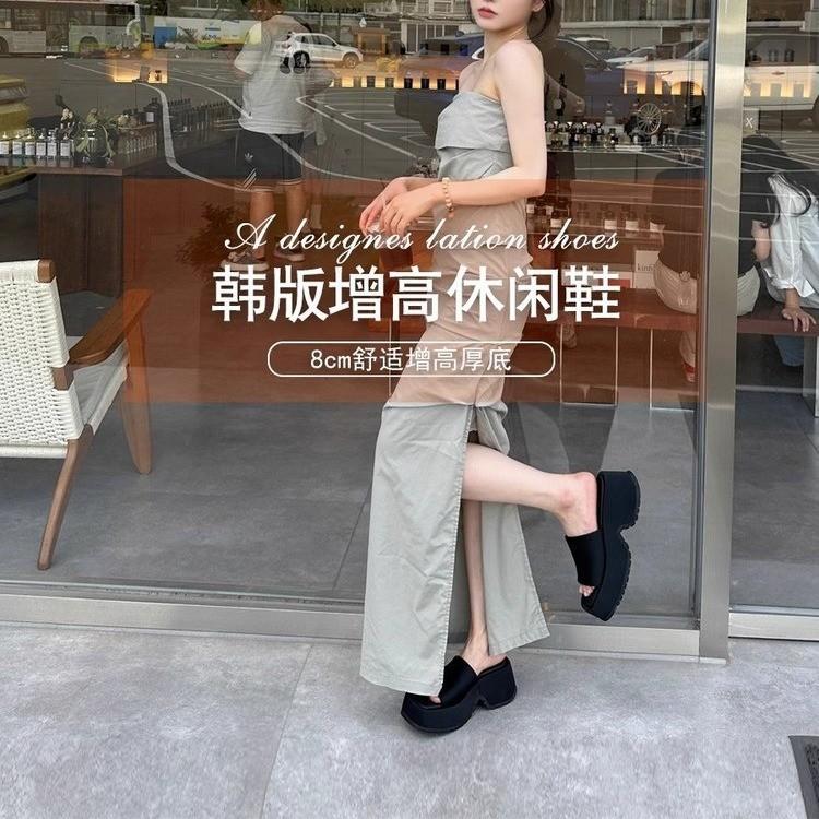 Zhao's Same Style~ Thick-soled Slippers Women's Dew Summer New Black Thinking To Increase Height, Small Cool Slippers To Wear Outside