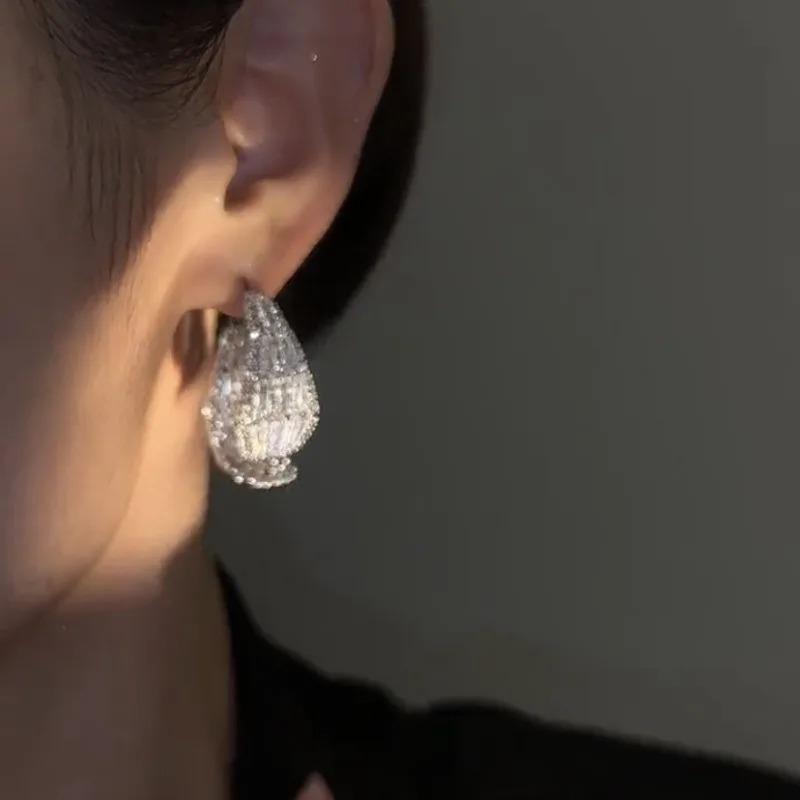 New  Luxury Zircon Front And Rear Cross Curved Droplet Earrings With Advanced Fashion Women'S Festival Party Accessories