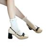 Fashion 2025Women's Bow Design Round Toe Low Heel Shoes Cute Girly Style Autum Pu Leather Mid-Heel Lolita Shoes