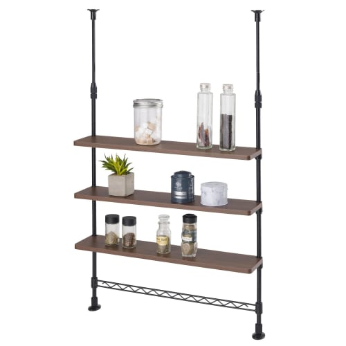 Doshisha CM55TP-3BK 3-Tier Tension Spice Rack, Black, 55cm W x 13cm D x 75-110cm H, Adjustable Shelf Position, 3kg Load Capacity, Rust-Resistant, Suit