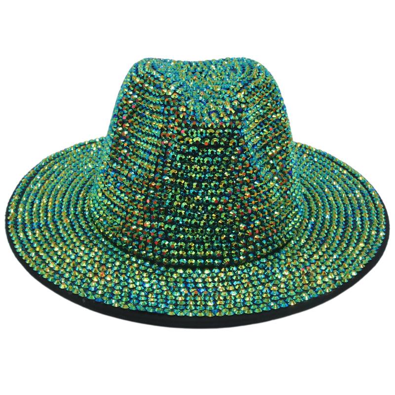 Cross-Border New Stage Performance Fashionable And Shiny Handmade Point Diamond British Retro Woolen Jazz Hat Felt Top Hat