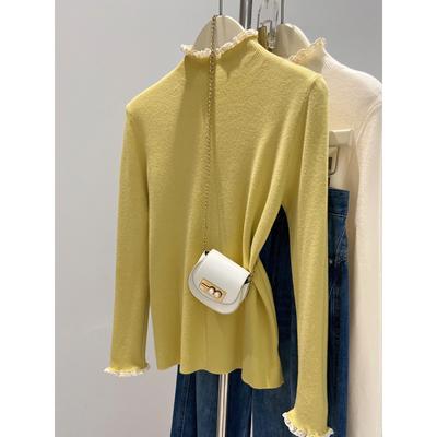 Dopamine Semi-turtleneck Lace Top Women's Soft Waxy Knitted Sweater Autumn and Winter Slim and Thin Inner Long-sleeved Backing Sweater