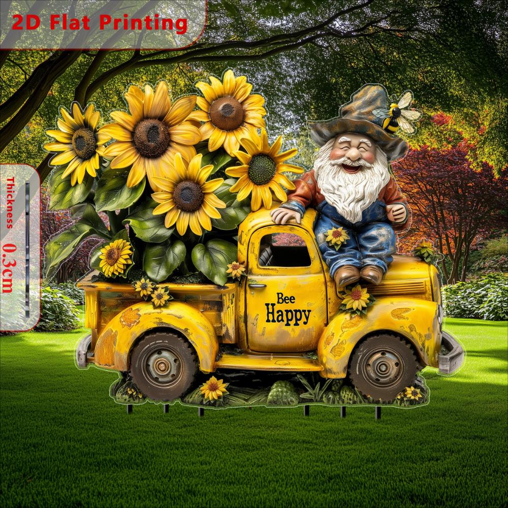 Old Bee 2D Flat, Truck Pot Card, Acrylic, Suitable for Flower Pot Decoration, Balcony, Home, Gifts, Christmas, Halloween