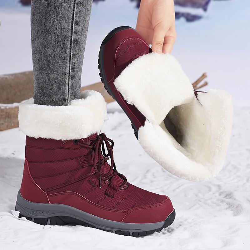 Winter Velvet Thickened Warm Wear-resistant Outdoor Hiking Shoes Snow Boots Women's Shoes Mid-top Cotton Shoes