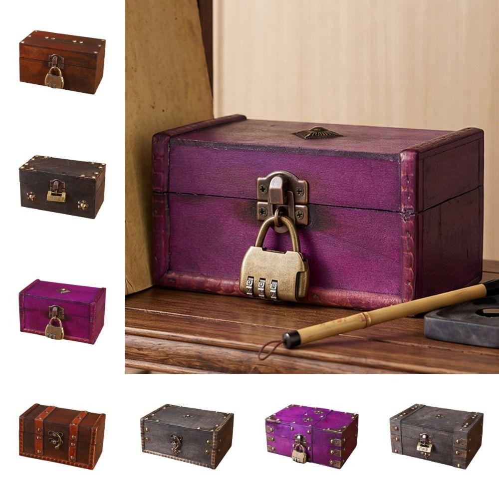 Vintage Jewelry Storage Box with a Lock Retro Style Desktop Organizer Collection Gift Box Home Use