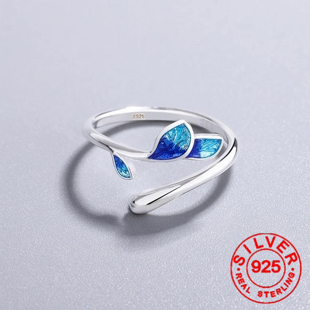 

BF CLUB Silver Color Rings Cute Blue Pant Leaf Couples Creative Flower Design Thai Silver Party Jewelry Birthday Gifts