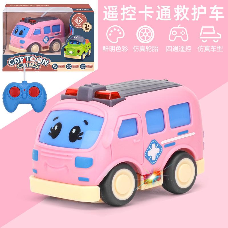 

Детская четырехходовая мультяшная машина с дистанционным управлением, милая легкая машина скорой помощи, игрушечный электрический автобус с дистанционным управлением розовый