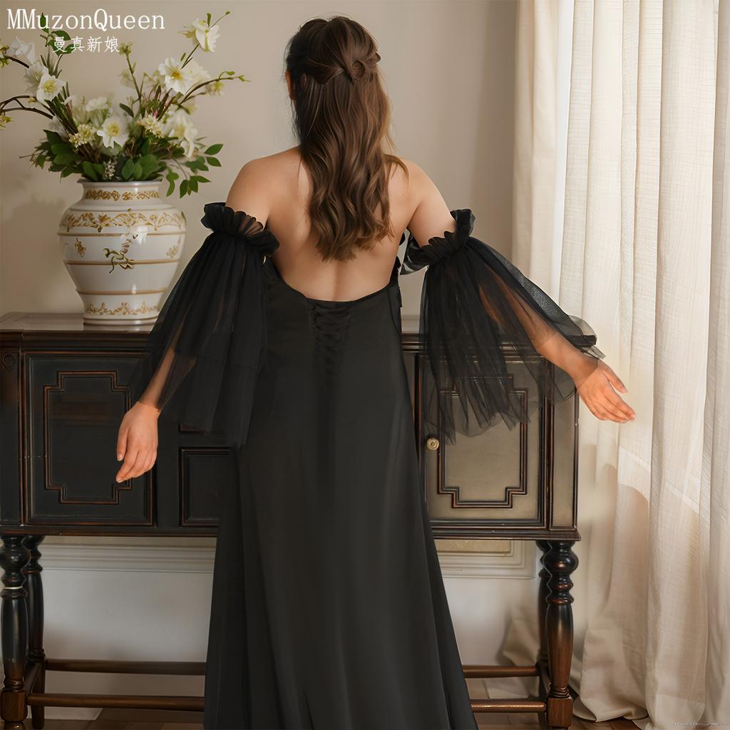 Sheer Tulle Flare Arm Sleeves, Ruffle Elastic Off Shoulder Mesh Cuffs Detachable Bridal Gloves for Wedding Gown Prom Evening Party Photoshoot