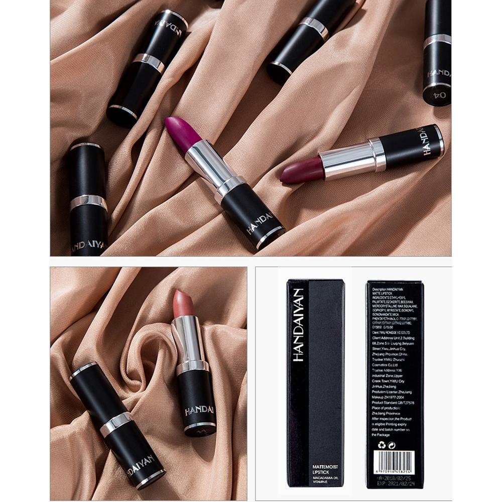 Handaiyan Sexy Nude Red Brown Purple Lipgloss Matte Lip Gloss Velvety Lipstick Matte Waterproof Makeup Long Lasting Cosmetic