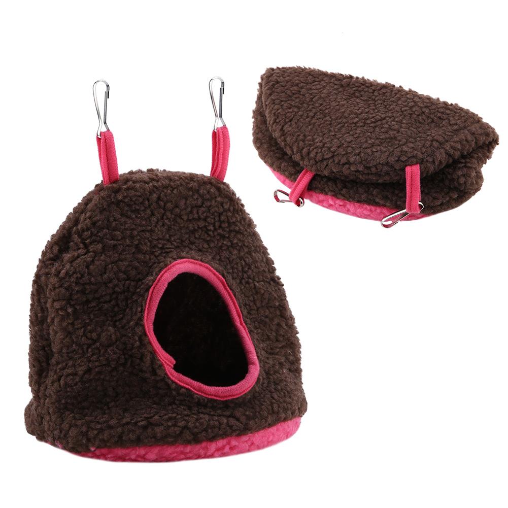 Parrot Nest Berber Fleece Warm Plush Hammock Hanging Swing Bed Cave for Pet Bird Dark Brown