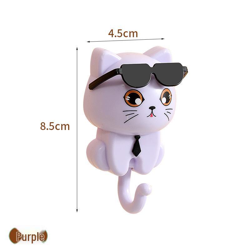 Cartoon Black Cat Adhesive Hook: Hole-Free, Strong Clothes & Key Hanger with Rotating Eyes
