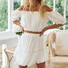 Sommer 2-teiliges Boho Rock Set für Damen Kurzarm Off Shoulder Crop Top und Rüschen Minirock Set Lässiges Ausgeh-Outfit für den Strand