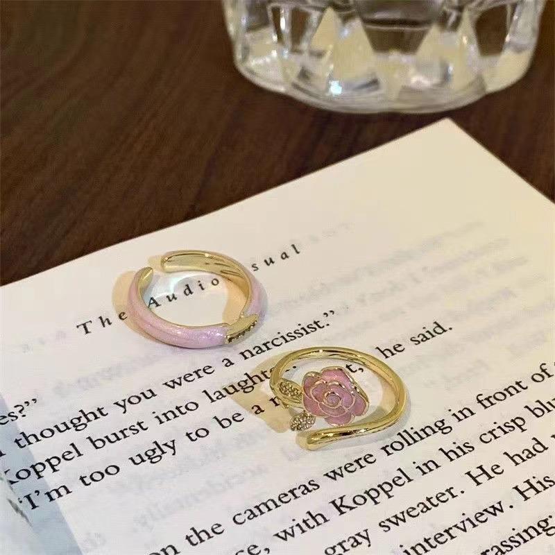 [Delicate and charming] Pink rose set open ring ins trendy sweet versatile temperament gentle ring