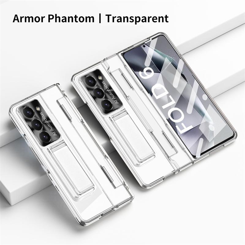 For Samsung Galaxy Z Fold 8 Ultra /7 6 5 4 3 Transparent Plating PC Hinge Protect Full Body Cover Stand Case With Tempered Glass
