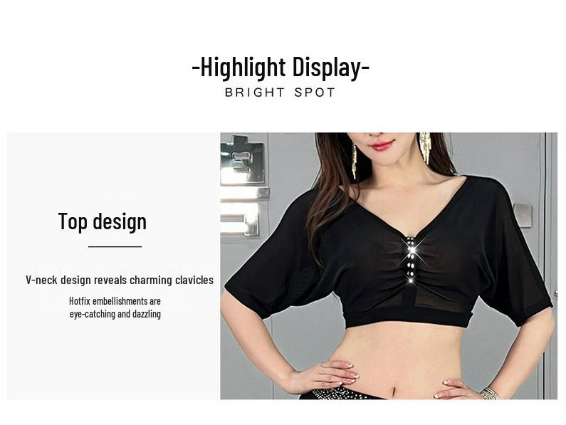 Huayu 2025 Oriental Dance Costume Set - Mesh Belly Dance Practice Uniform for Girls