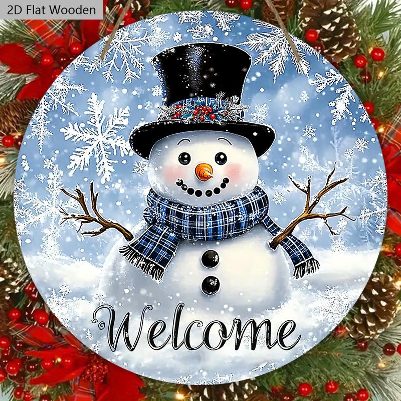Rustic Christmas Wooden Sign with Adorable Snowman Pattern - Navidad Welcome Sign for Front Door, Wall Hanging Decor - Ideal Christmas Decoration