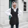 Autumn Winter Pocket Big Swing V-neck Long Vest Sweater Women Loose Vest Outside Wear Sweater Inside
