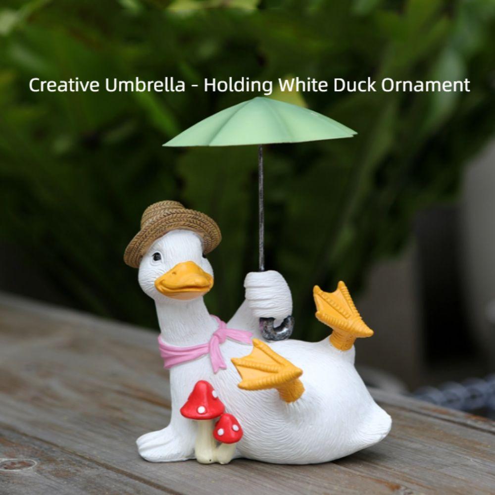 Simulated Duck Umbrella Ornament Handicraft Cartoon Resin Animal Sculpture Balcony Garden Supplies