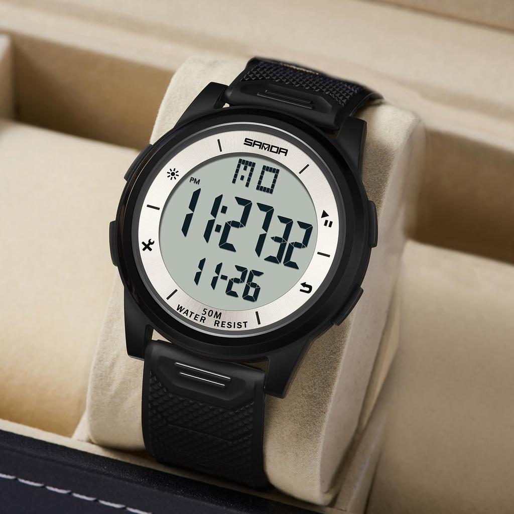 Timever Digital LED Sports Watch with Stopwatch Easy to Includes Japanese Instructions Men's Wristwatch, Thin, Lightweight, Comfortable, Waterproof,