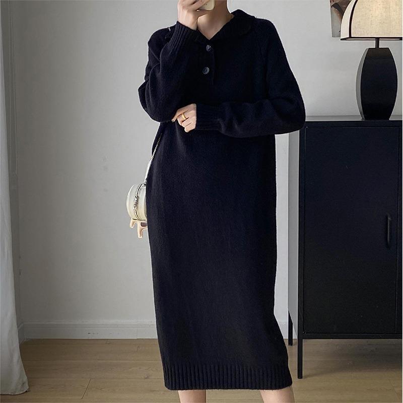 Premium Feeling with Coat Base Knitted Dress Autumn and Winter New High-neck Straight Medium and Long Sweater Skirt Women