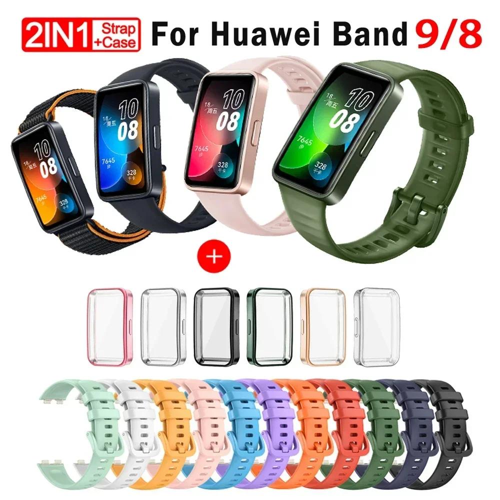 Silicone Watchbands For Huawei Band 9 Strap Replacement Strap For Huawei Band 8 Correa Bracelet Screen Protector Accessories