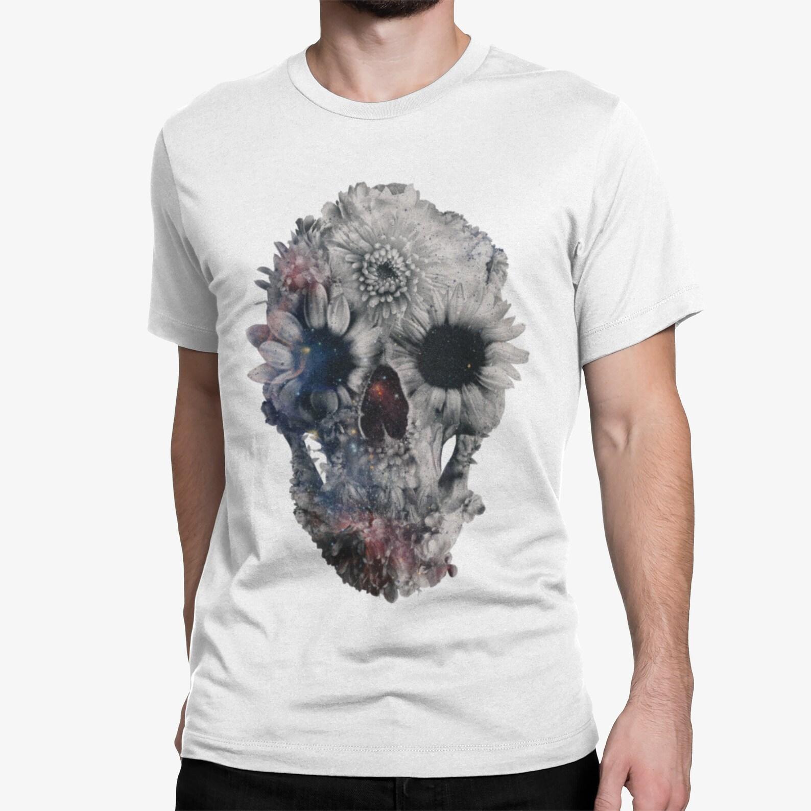 Floral Skull Men s T-Shirt: Sugar Skull Art Print, Bella Canvas L