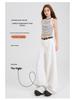 Women's Autumn 2025 Casual White Wide-Leg Pants: High-Waist, Loose, Slimming, Drapey, Floor-Length