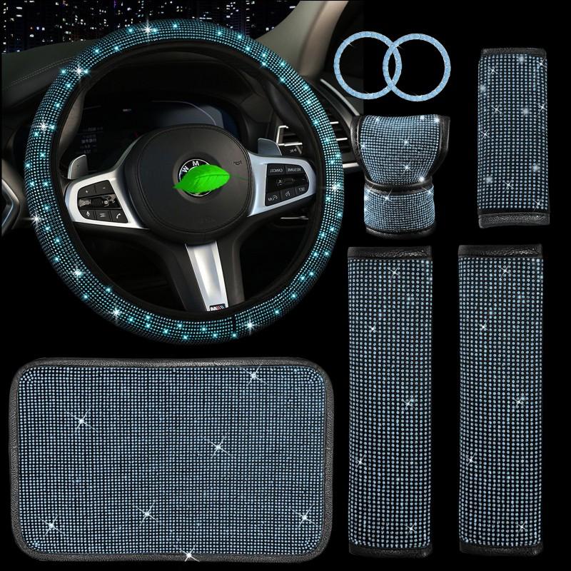 8-Piece Car Interior Set Steering Wheel Cover Seat Belt Pads Armrest Pad Gear Shift Knob Handbrake