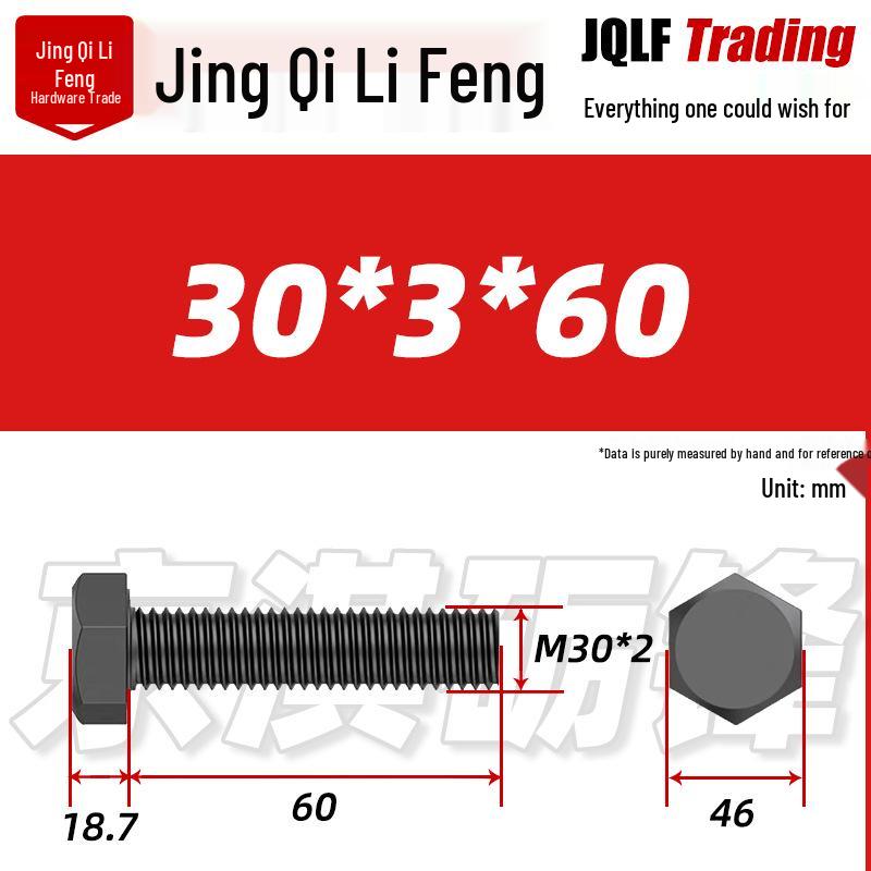 12.9 Grade Black High-Strength External Hex Bolt, Medium Tooth, Full Thread, M10-M36