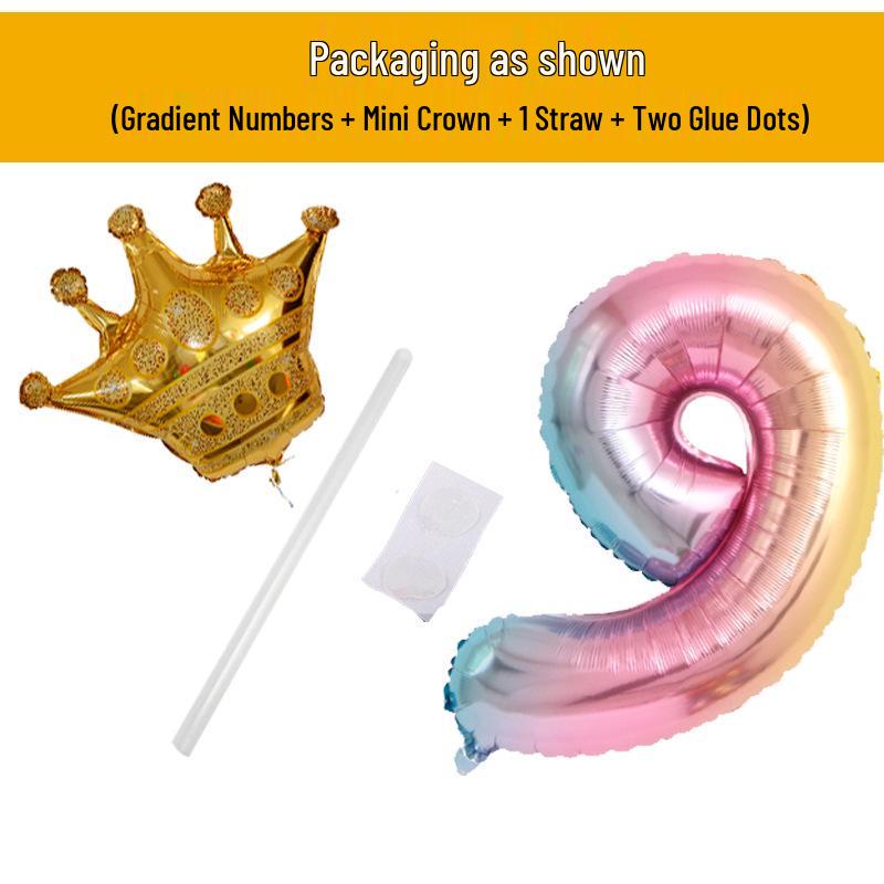 40-inch Gradient Crown Number Balloon for Children's Birthday Decorations - Aluminum Film Balloon