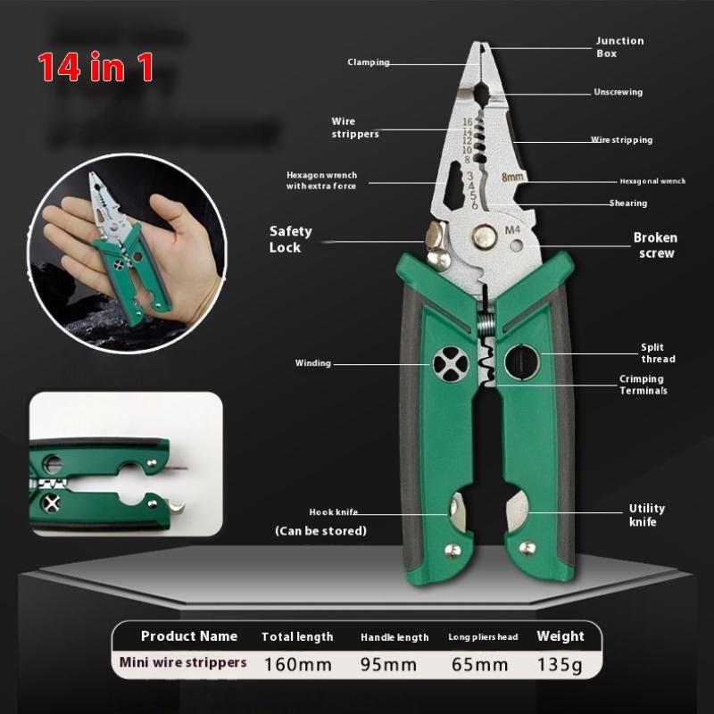 

1Pcs Manual Wire Pressing And Splitting 14 In 1 Multifunctional Electrician Pliers For Wire Cutting Wire Stripping Pliers one size