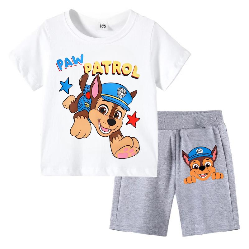 PAW Patrol Children's T-shirts Sets Summer Cartoon Print Boys Short Sleeve Shorts 2pcs Suit Kids Outfits Casual Clothing Sets