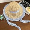 Blue Grid Woven Hat Wide Brim Fisherman Hat Fashion Sun Cap  Summer