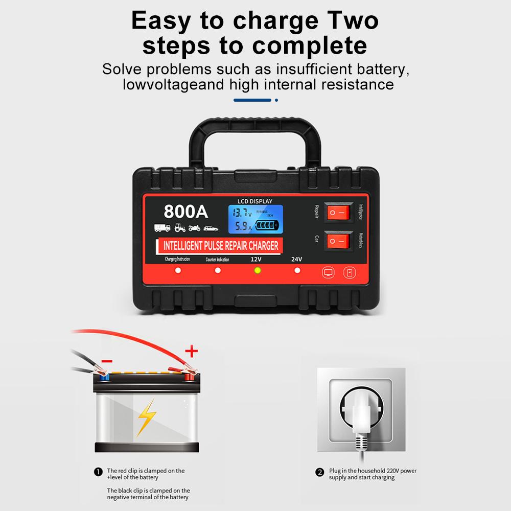 12V Intelligent Battery Charger Portable Multifunctional SUV/pickup Truck Motorcycle Battery Charging Intelligent Pulse Repair