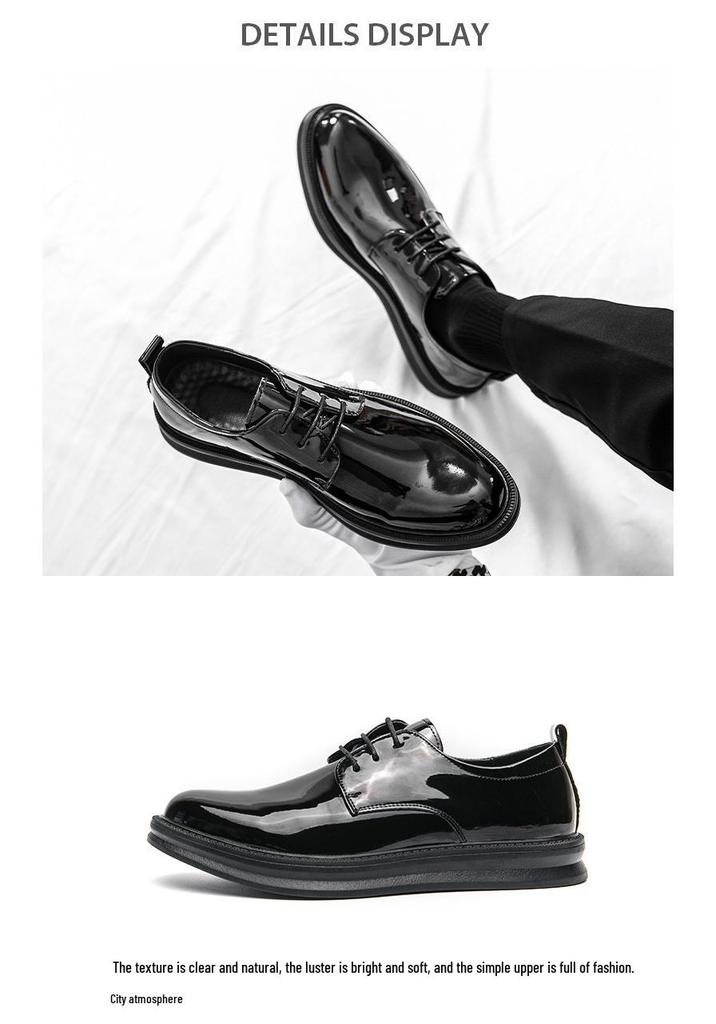 Autumn New Pointed Toe Patent Leather Lace-up Formal Casual Men's Shoes, Large Size.