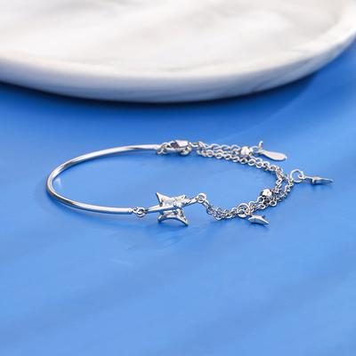 Sterling Silver S925 Silver Bracelet Fairy Temperament Atmosphere Star Zircon Bracelet Women's New Diamond Four-pointed Star Stitching Bracelet