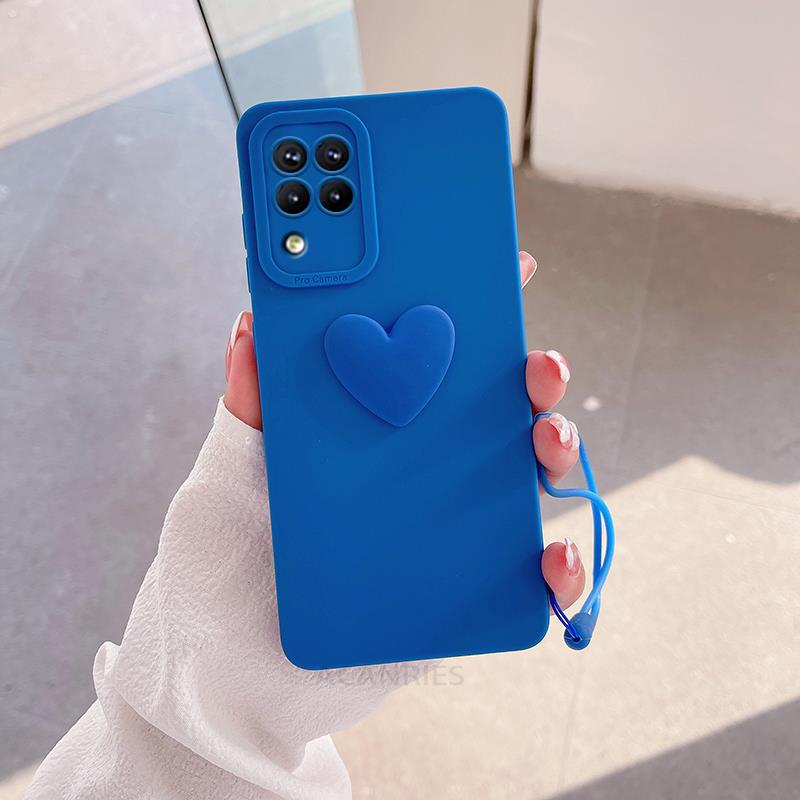 M 32 33 52 53 Love Heart Lanyard Silicone Case For Samsung Galaxy A12 A22 A51 A71 M52 M53 M33 M23 M32 4g 5g Camera Cover Note 20