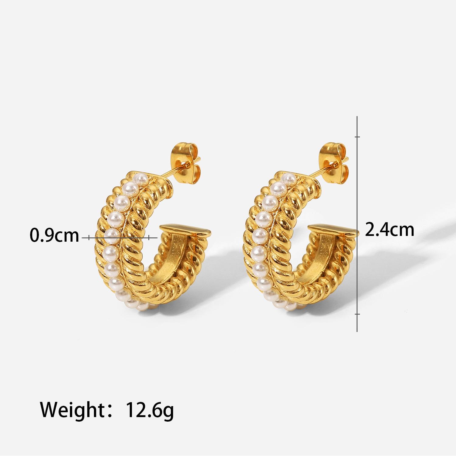 

Ретро новые серьги-гвоздики из титановой стали с покрытием из 18-каратного золота, трехслойные витые серьги с инкрустацией из натурального пресноводного жемчуга для женщин