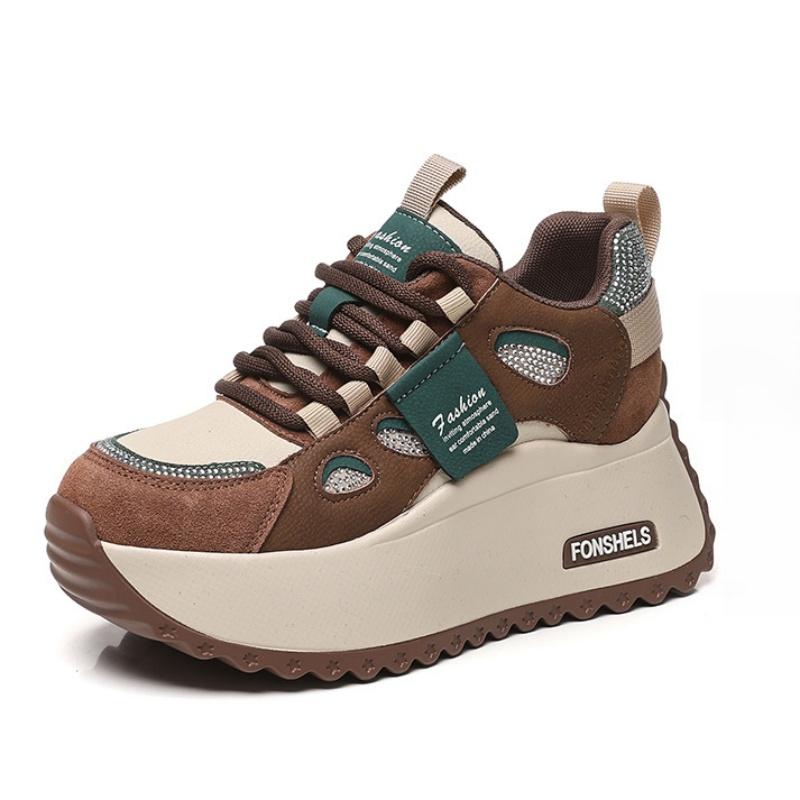 7CM Genuine Leather Comfy Hidden Heels Sneakers  New Autumn Block Flats Platform Skateboard Shoes Vulcanized Chunky Sports Shoes