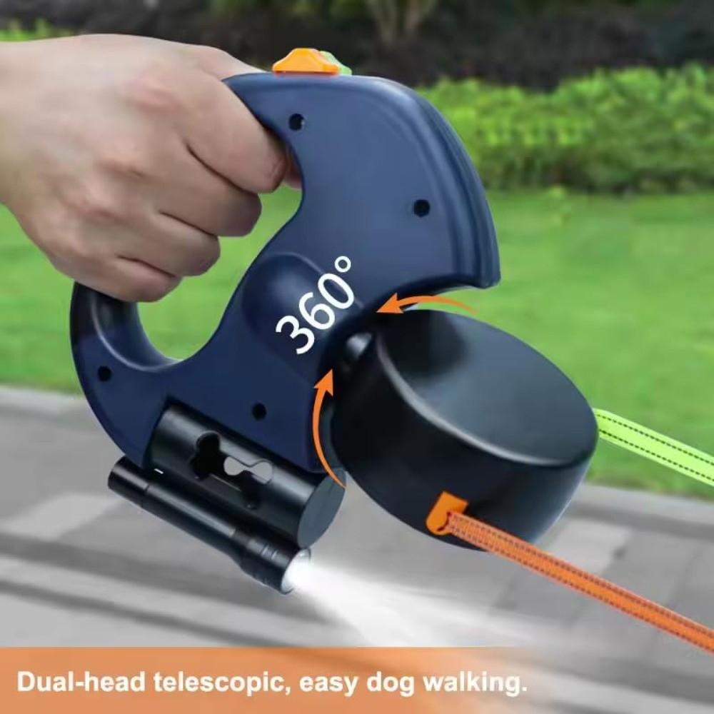 New With Flashlight Dual Dog Retractable Leash Poop Bag Holder Retractable Dog Tractions Rope 360° Rotating LED Lights Dog Chain