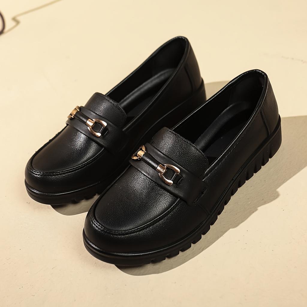 Mom Shoes Spring/Fall Style Soft-Sole Anti-Slip Flat Work Shoes for Middle-Aged and Elderly Women - Black Casual Versatile