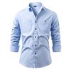 Men's Fashion American Denim Shirt with Versatile and Simple Pocket Decoration Design, Ironless Solid Color Long Sleeve Shirt