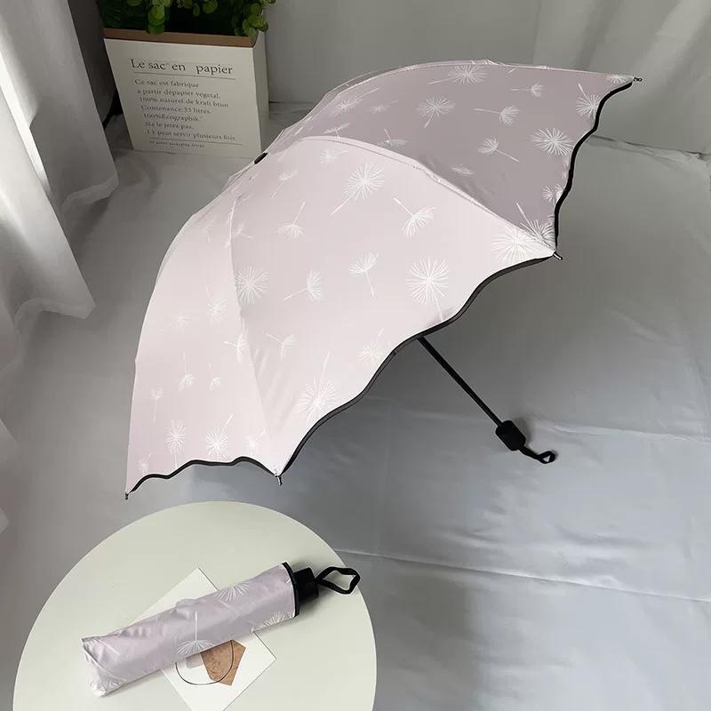 Ten-Bone Large Double Umbrella Small Fresh Sun Umbrella Vinyl Sun Protective Sun Shade Rain Dual-Use Triple Folding Umbrella Female Manual