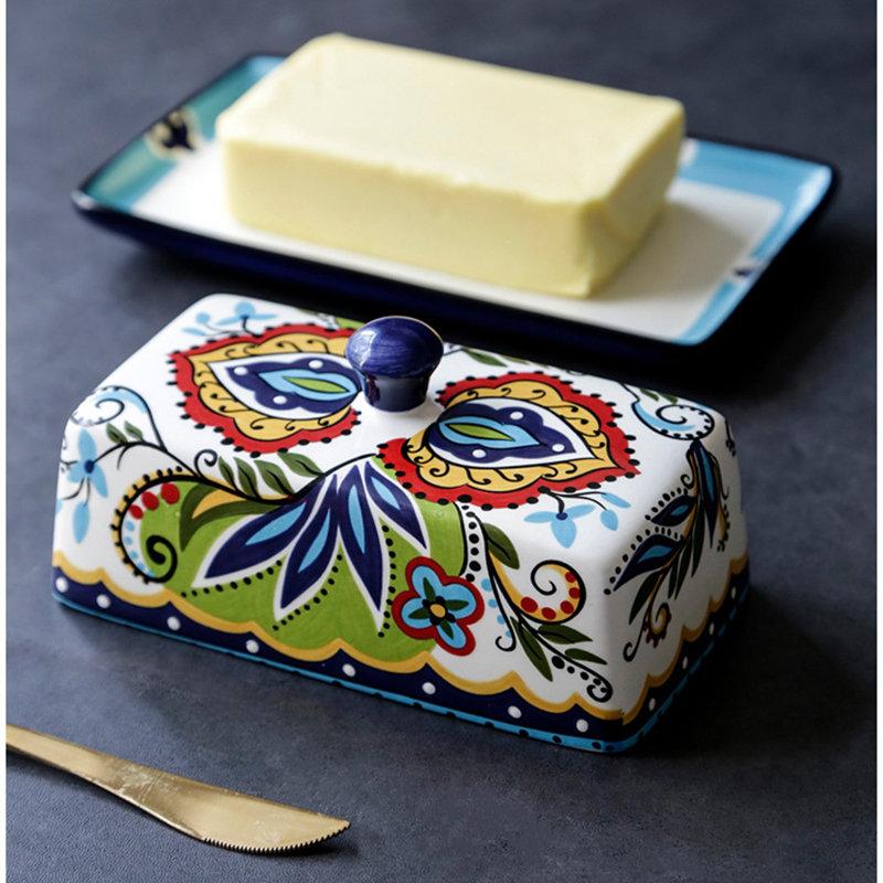 Keramická máslenka s víkem na pult, držák na máslo s vzduchotěsným víkem, nádoba na máslo na pult nebo do lednice