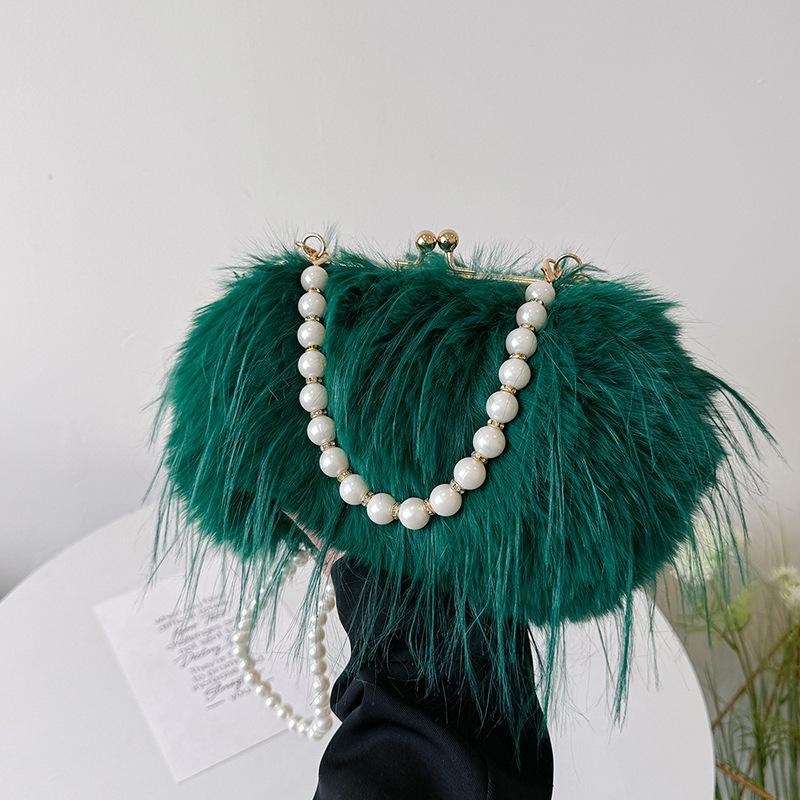 Hot Sale Retro Large Capacity Plush Women's Bag Pearl Chain Small Square Bag Shoulder Crossbody Bag