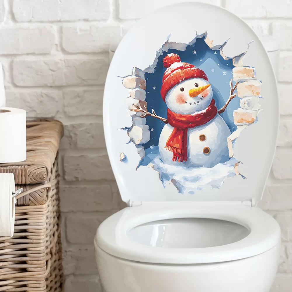 Interesting Broken Wall Christmas Snowman Sticker Festive Atmosphere Home Wall Sticker Xmas Fashion Christmas Decoration